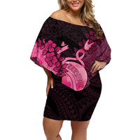 Personalised Cancer Fighter Family Matching Off Shoulder Short Dress and Hawaiian Shirt I Beat Cancer LT05 Mom's Dress Pink - Polynesian Pride