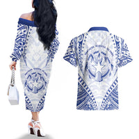 Northern Mariana Islands Liberation Day Couples Matching Off The Shoulder Long Sleeve Dress and Hawaiian Shirt 79th Anniversary LT05 - Polynesian Pride