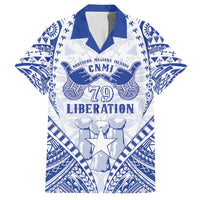 Northern Mariana Islands Liberation Day Family Matching Off Shoulder Maxi Dress and Hawaiian Shirt 79th Anniversary LT05 Dad's Shirt - Short Sleeve Blue - Polynesian Pride