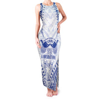 Northern Mariana Islands Liberation Day Family Matching Tank Maxi Dress and Hawaiian Shirt 79th Anniversary LT05 Mom's Dress Blue - Polynesian Pride