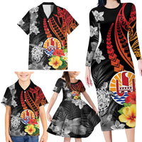 French Polynesia Bastille Day Family Matching Long Sleeve Bodycon Dress and Hawaiian Shirt Tropical Turtle Hibiscus Polynesian Pattern LT05 - Polynesian Pride