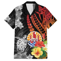 French Polynesia Bastille Day Family Matching Off The Shoulder Long Sleeve Dress and Hawaiian Shirt Tropical Turtle Hibiscus Polynesian Pattern LT05 Dad's Shirt - Short Sleeve Black - Polynesian Pride