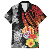 French Polynesia Bastille Day Family Matching Short Sleeve Bodycon Dress and Hawaiian Shirt Tropical Turtle Hibiscus Polynesian Pattern LT05 Dad's Shirt - Short Sleeve Black - Polynesian Pride
