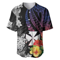 Wallis and Futuna Bastille Day Baseball Jersey Tropical Turtle Hibiscus Polynesian Pattern LT05 Black - Polynesian Pride