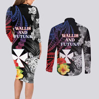 Wallis and Futuna Bastille Day Couples Matching Long Sleeve Bodycon Dress and Long Sleeve Button Shirt Tropical Turtle Hibiscus Polynesian Pattern LT05 - Polynesian Pride