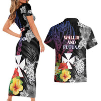 Wallis and Futuna Bastille Day Couples Matching Short Sleeve Bodycon Dress and Hawaiian Shirt Tropical Turtle Hibiscus Polynesian Pattern LT05 - Polynesian Pride