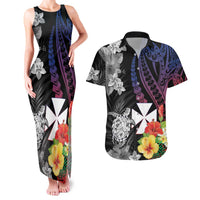 Wallis and Futuna Bastille Day Couples Matching Tank Maxi Dress and Hawaiian Shirt Tropical Turtle Hibiscus Polynesian Pattern LT05 Black - Polynesian Pride