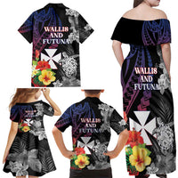 Wallis and Futuna Bastille Day Family Matching Off Shoulder Maxi Dress and Hawaiian Shirt Tropical Turtle Hibiscus Polynesian Pattern LT05 - Polynesian Pride
