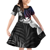Wallis and Futuna Bastille Day Family Matching Off Shoulder Short Dress and Hawaiian Shirt Tropical Turtle Hibiscus Polynesian Pattern LT05 Daughter's Dress Black - Polynesian Pride