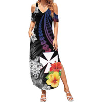 Wallis and Futuna Bastille Day Family Matching Summer Maxi Dress and Hawaiian Shirt Tropical Turtle Hibiscus Polynesian Pattern LT05 Mom's Dress Black - Polynesian Pride