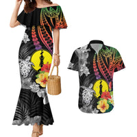 New Caledonia Bastille Day Couples Matching Mermaid Dress and Hawaiian Shirt Tropical Turtle Hibiscus Polynesian Pattern LT05 Black - Polynesian Pride