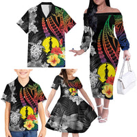 New Caledonia Bastille Day Family Matching Off The Shoulder Long Sleeve Dress and Hawaiian Shirt Tropical Turtle Hibiscus Polynesian Pattern LT05 - Polynesian Pride