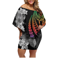 New Caledonia Bastille Day Family Matching Off Shoulder Short Dress and Hawaiian Shirt Tropical Turtle Hibiscus Polynesian Pattern LT05 Mom's Dress Black - Polynesian Pride
