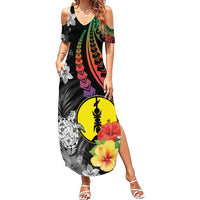 New Caledonia Bastille Day Family Matching Summer Maxi Dress and Hawaiian Shirt Tropical Turtle Hibiscus Polynesian Pattern LT05 Mom's Dress Black - Polynesian Pride