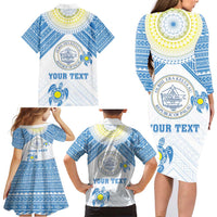 Personalised Palau Constitution Day Family Matching Long Sleeve Bodycon Dress and Hawaiian Shirt Polynesian Turtle LT05 - Polynesian Pride