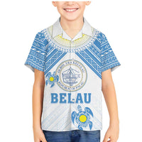 Personalised Palau Constitution Day Family Matching Mermaid Dress and Hawaiian Shirt Polynesian Turtle LT05 Son's Shirt Blue - Polynesian Pride