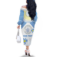 Personalised Palau Constitution Day Family Matching Off The Shoulder Long Sleeve Dress and Hawaiian Shirt Polynesian Turtle LT05 - Polynesian Pride