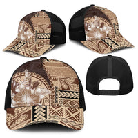 Samoa Siapo Elegant Baseball Net Cap Hibiscus Chocolate Brown Motifs - Polynesian Pride