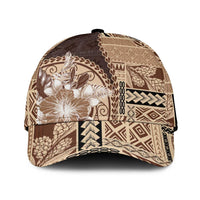 Samoa Siapo Elegant Classic Cap Hibiscus Chocolate Brown Motifs - Polynesian Pride