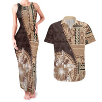 Samoa Siapo Elegant Couples Matching Tank Maxi Dress and Hawaiian Shirt Hibiscus Chocolate Brown Motifs LT05 Brown - Polynesian Pride