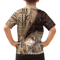 Samoa Siapo Elegant Family Matching Off The Shoulder Long Sleeve Dress and Hawaiian Shirt Hibiscus Chocolate Brown Motifs LT05 - Polynesian Pride