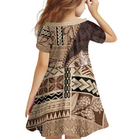 Samoa Siapo Elegant Family Matching Off Shoulder Short Dress and Hawaiian Shirt Hibiscus Chocolate Brown Motifs LT05 - Polynesian Pride