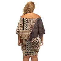 Samoa Siapo Elegant Family Matching Off Shoulder Short Dress and Hawaiian Shirt Hibiscus Chocolate Brown Motifs LT05 - Polynesian Pride