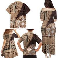 Samoa Siapo Elegant Family Matching Puletasi and Hawaiian Shirt Hibiscus Chocolate Brown Motifs LT05 - Polynesian Pride