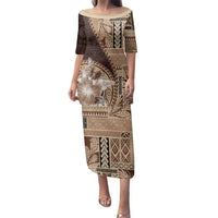 Samoa Siapo Elegant Family Matching Puletasi and Hawaiian Shirt Hibiscus Chocolate Brown Motifs LT05 Mom's Dress Brown - Polynesian Pride