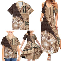Samoa Siapo Elegant Family Matching Summer Maxi Dress and Hawaiian Shirt Hibiscus Chocolate Brown Motifs LT05 - Polynesian Pride