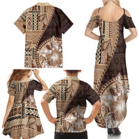 Samoa Siapo Elegant Family Matching Summer Maxi Dress and Hawaiian Shirt Hibiscus Chocolate Brown Motifs LT05 - Polynesian Pride