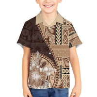 Samoa Siapo Elegant Family Matching Summer Maxi Dress and Hawaiian Shirt Hibiscus Chocolate Brown Motifs LT05 Son's Shirt Brown - Polynesian Pride