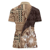 Samoa Siapo Elegant Women Polo Shirt Hibiscus Chocolate Brown Motifs - Polynesian Pride
