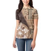 Samoa Siapo Elegant Women Polo Shirt Hibiscus Chocolate Brown Motifs - Polynesian Pride