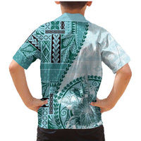 Samoa Siapo Elegant Family Matching Mermaid Dress and Hawaiian Shirt Hibiscus Teal Motifs LT05 - Polynesian Pride