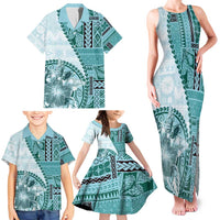 Samoa Siapo Elegant Family Matching Tank Maxi Dress and Hawaiian Shirt Hibiscus Teal Motifs LT05 - Polynesian Pride