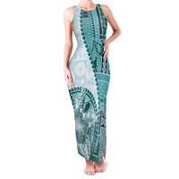 Samoa Siapo Elegant Family Matching Tank Maxi Dress and Hawaiian Shirt Hibiscus Teal Motifs LT05 Mom's Dress Teal - Polynesian Pride