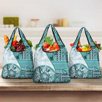 Samoa Siapo Elegant Grocery Bag Hibiscus Teal Motifs - Polynesian Pride