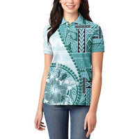 Samoa Siapo Elegant Women Polo Shirt Hibiscus Teal Motifs - Polynesian Pride