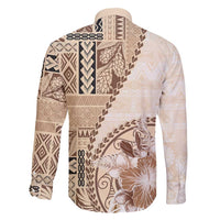 Samoa Siapo Elegant Family Matching Short Sleeve Bodycon Dress and Hawaiian Shirt Hibiscus Beige Motifs LT05 - Polynesian Pride