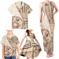 Samoa Siapo Elegant Family Matching Tank Maxi Dress and Hawaiian Shirt Hibiscus Beige Motifs LT05 - Polynesian Pride