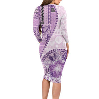 Samoa Siapo Elegant Family Matching Long Sleeve Bodycon Dress and Hawaiian Shirt Hibiscus Violet Motifs LT05 - Polynesian Pride