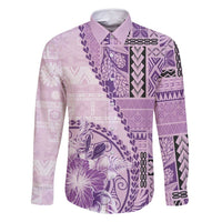 Samoa Siapo Elegant Family Matching Mermaid Dress and Hawaiian Shirt Hibiscus Violet Motifs LT05 Dad's Shirt - Long Sleeve Violet - Polynesian Pride