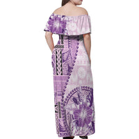 Samoa Siapo Elegant Family Matching Off Shoulder Maxi Dress and Hawaiian Shirt Hibiscus Violet Motifs LT05 - Polynesian Pride