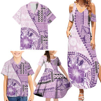 Samoa Siapo Elegant Family Matching Summer Maxi Dress and Hawaiian Shirt Hibiscus Violet Motifs LT05 - Polynesian Pride