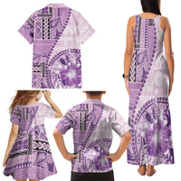 Samoa Siapo Elegant Family Matching Tank Maxi Dress and Hawaiian Shirt Hibiscus Violet Motifs LT05 - Polynesian Pride