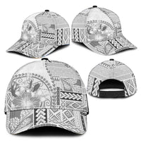 Samoa Siapo Elegant Classic Cap Hibiscus White Motifs - Polynesian Pride