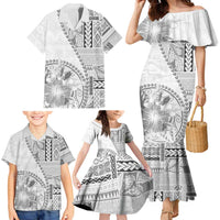 Samoa Siapo Elegant Family Matching Mermaid Dress and Hawaiian Shirt Hibiscus White Motifs LT05 - Polynesian Pride