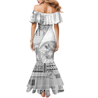 Samoa Siapo Elegant Family Matching Mermaid Dress and Hawaiian Shirt Hibiscus White Motifs LT05 - Polynesian Pride