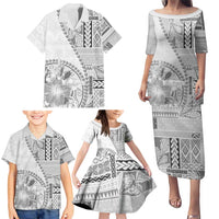 Samoa Siapo Elegant Family Matching Puletasi and Hawaiian Shirt Hibiscus White Motifs LT05 - Polynesian Pride